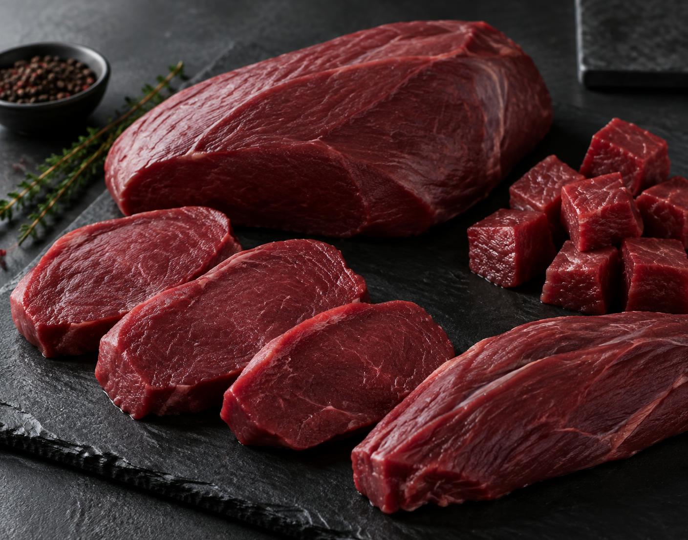 Lean boneless buffalo meat prepared for international commercial supply