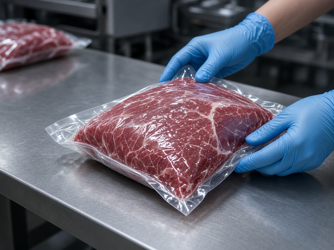 Vacuum-packed meat checked before export release